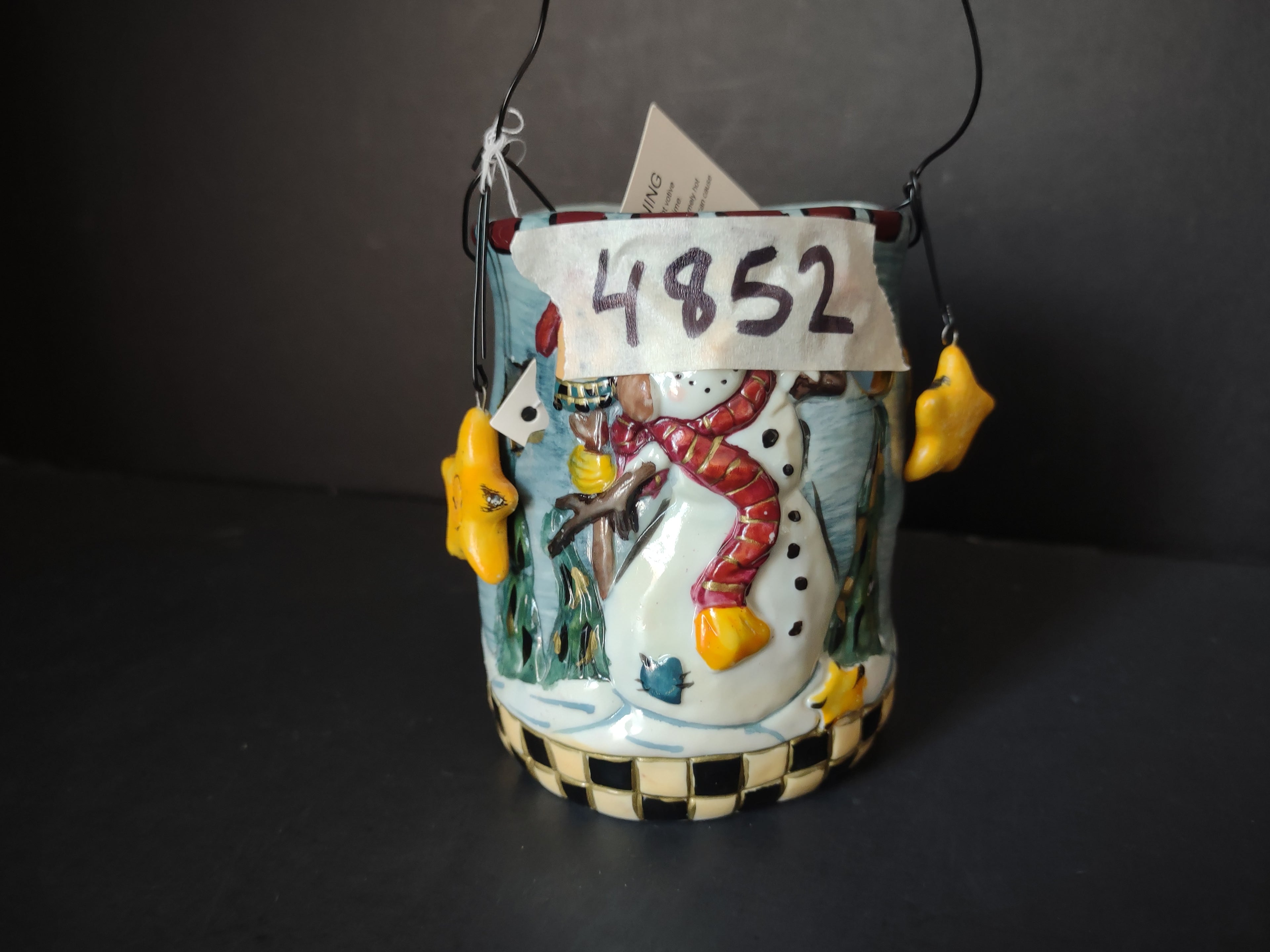 Vintage Snowman Ceramic Candle Lantern Christmas Luminary Stars [4852]