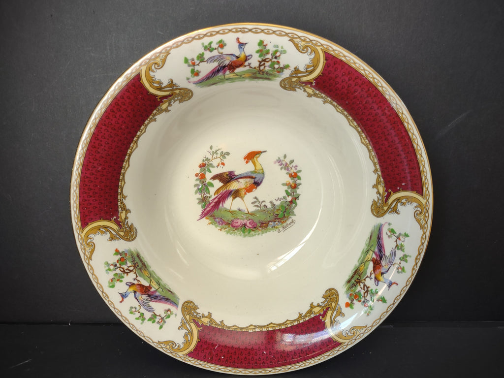 Vintage Myott Bird of Paradise Red Serving Bowl Repaired Staffordshire [6490]
