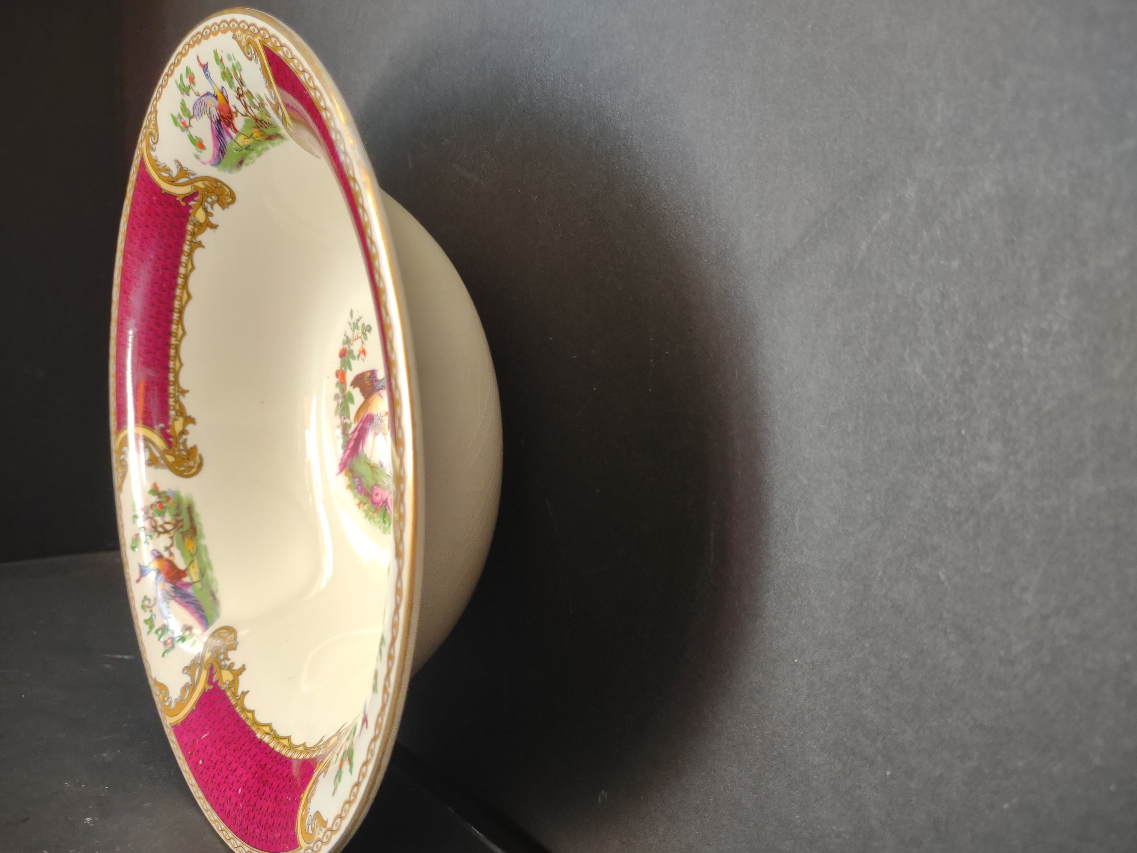 Vintage Myott Bird of Paradise Red Serving Bowl Repaired Staffordshire [6490]