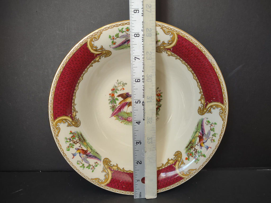 Vintage Myott Bird of Paradise Red Serving Bowl Repaired Staffordshire [6490]