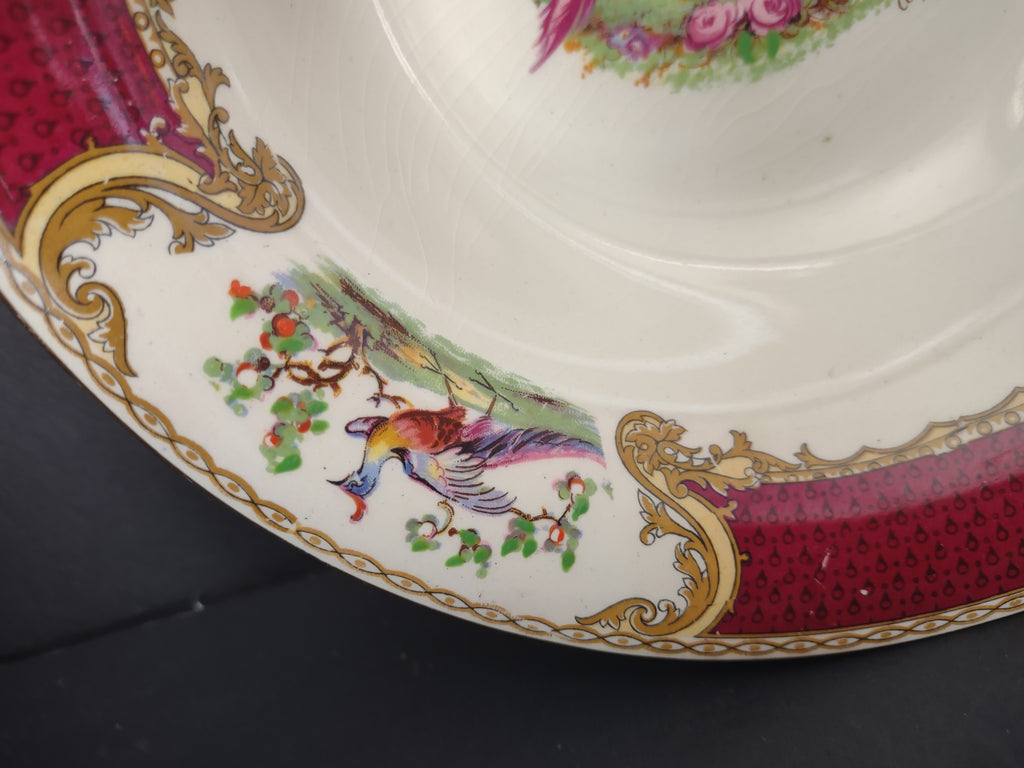 Vintage Myott Bird of Paradise Red Serving Bowl Repaired Staffordshire [6490]