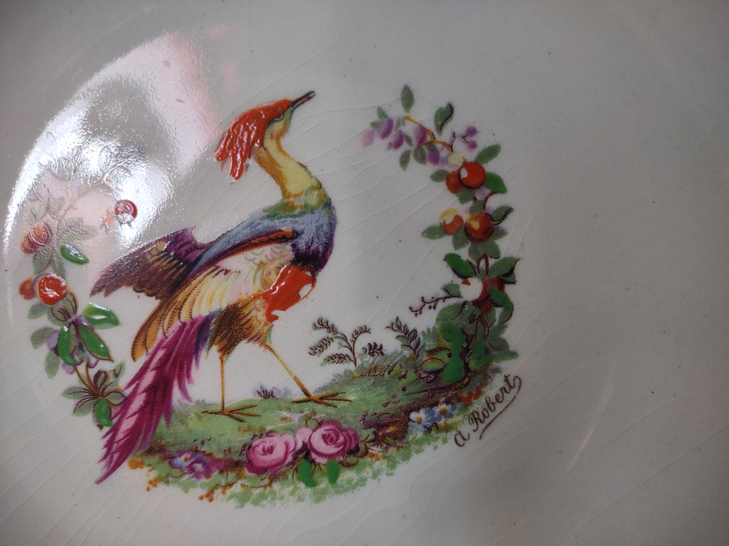 Vintage Myott Bird of Paradise Red Serving Bowl Repaired Staffordshire [6490]