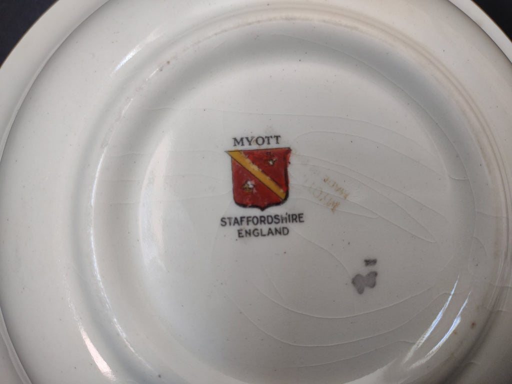 Vintage Myott Bird of Paradise Red Serving Bowl Repaired Staffordshire [6490]