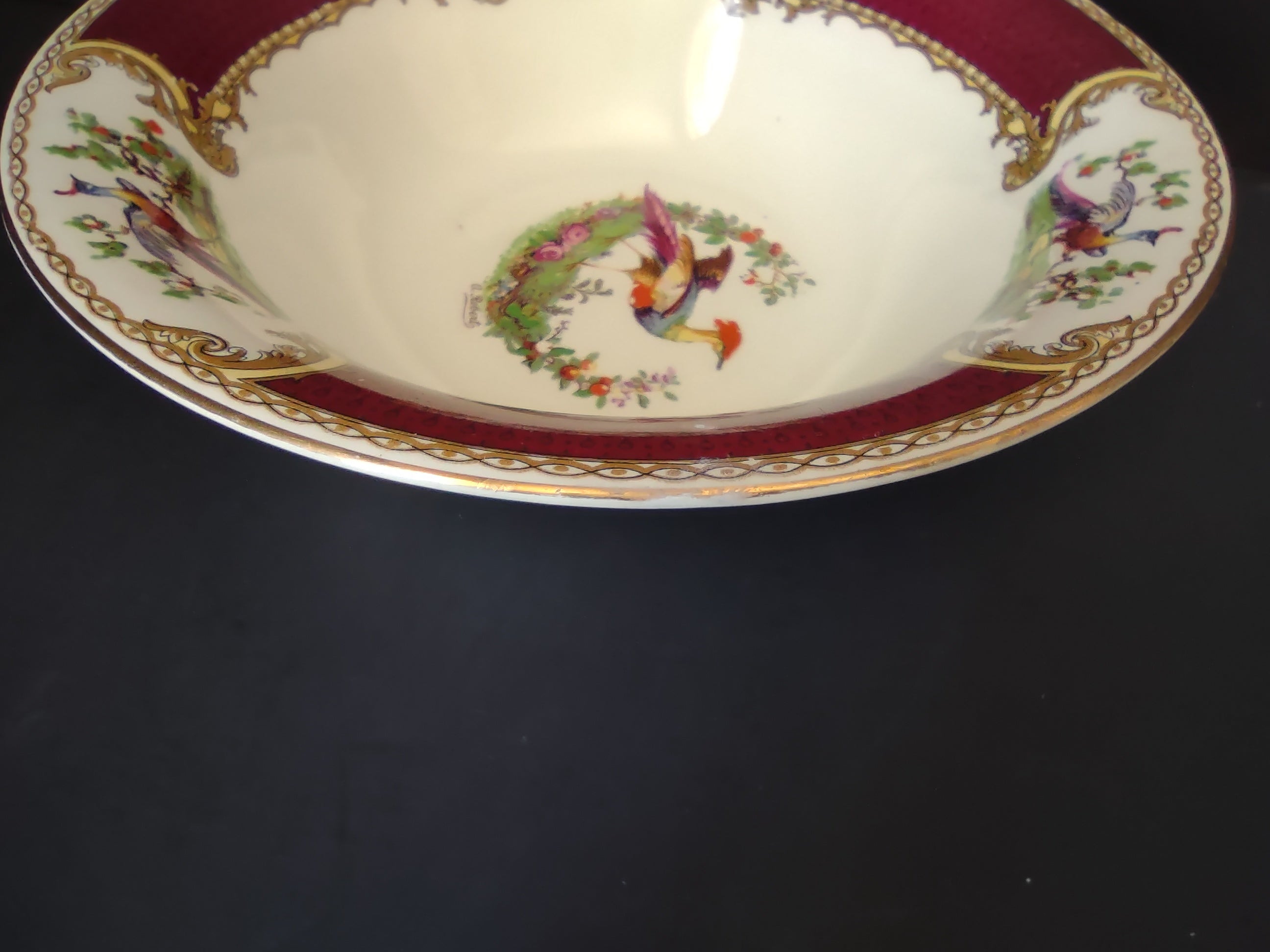 Vintage Myott Bird of Paradise Red Serving Bowl Repaired Staffordshire [6490]