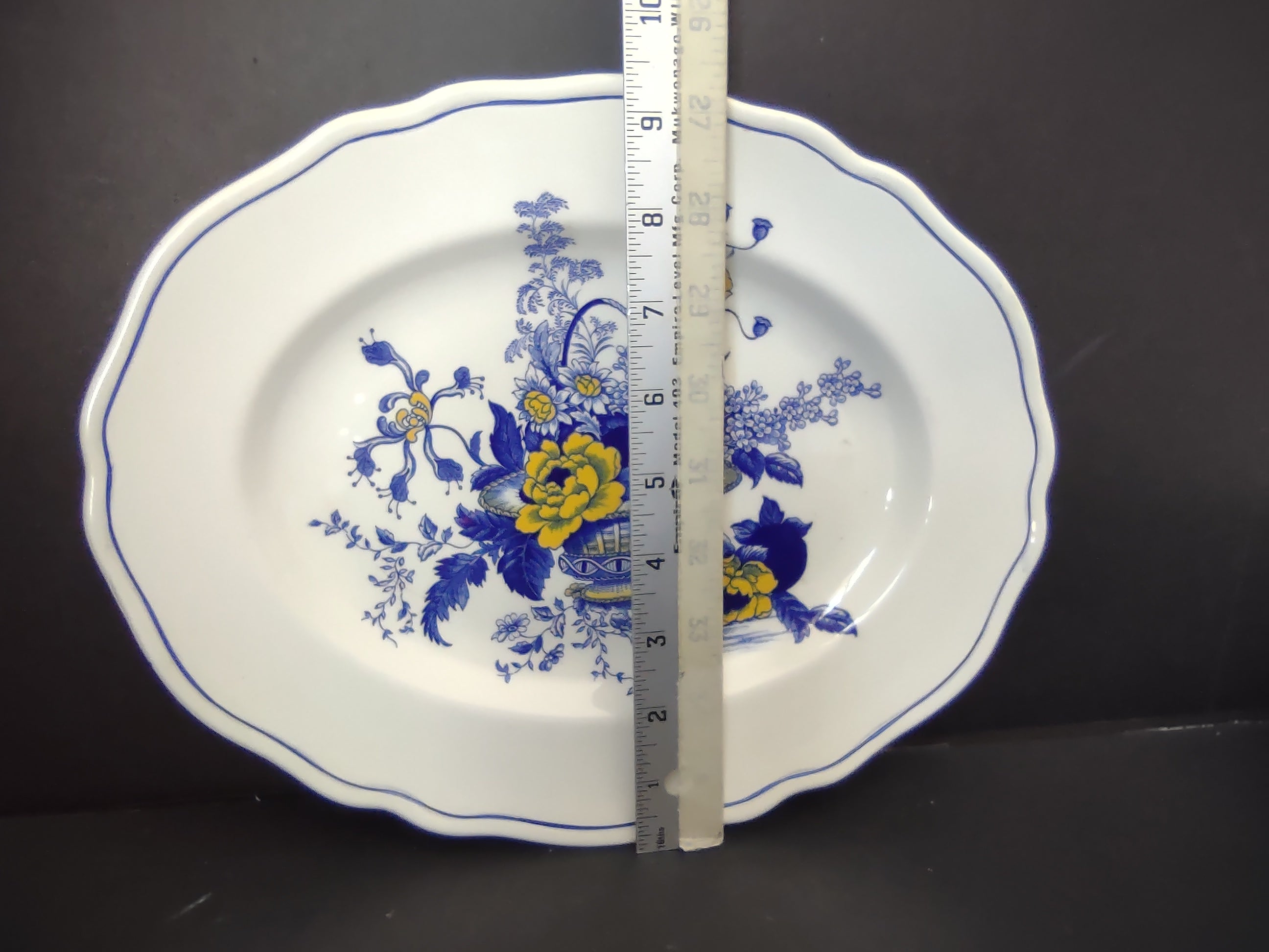 Vintage Enoch Tunstall Surrey Blue Yellow Floral Oval Platter Repaired [6491]