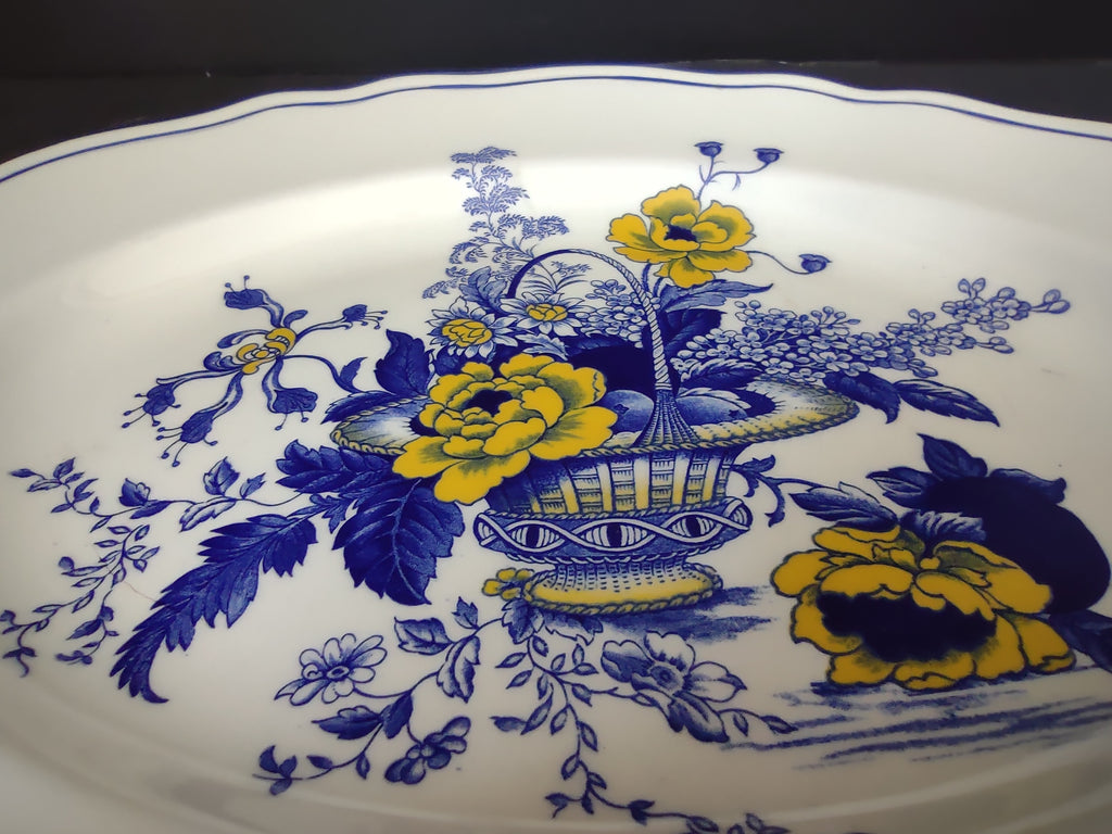 Vintage Enoch Tunstall Surrey Blue Yellow Floral Oval Platter Repaired [6491]