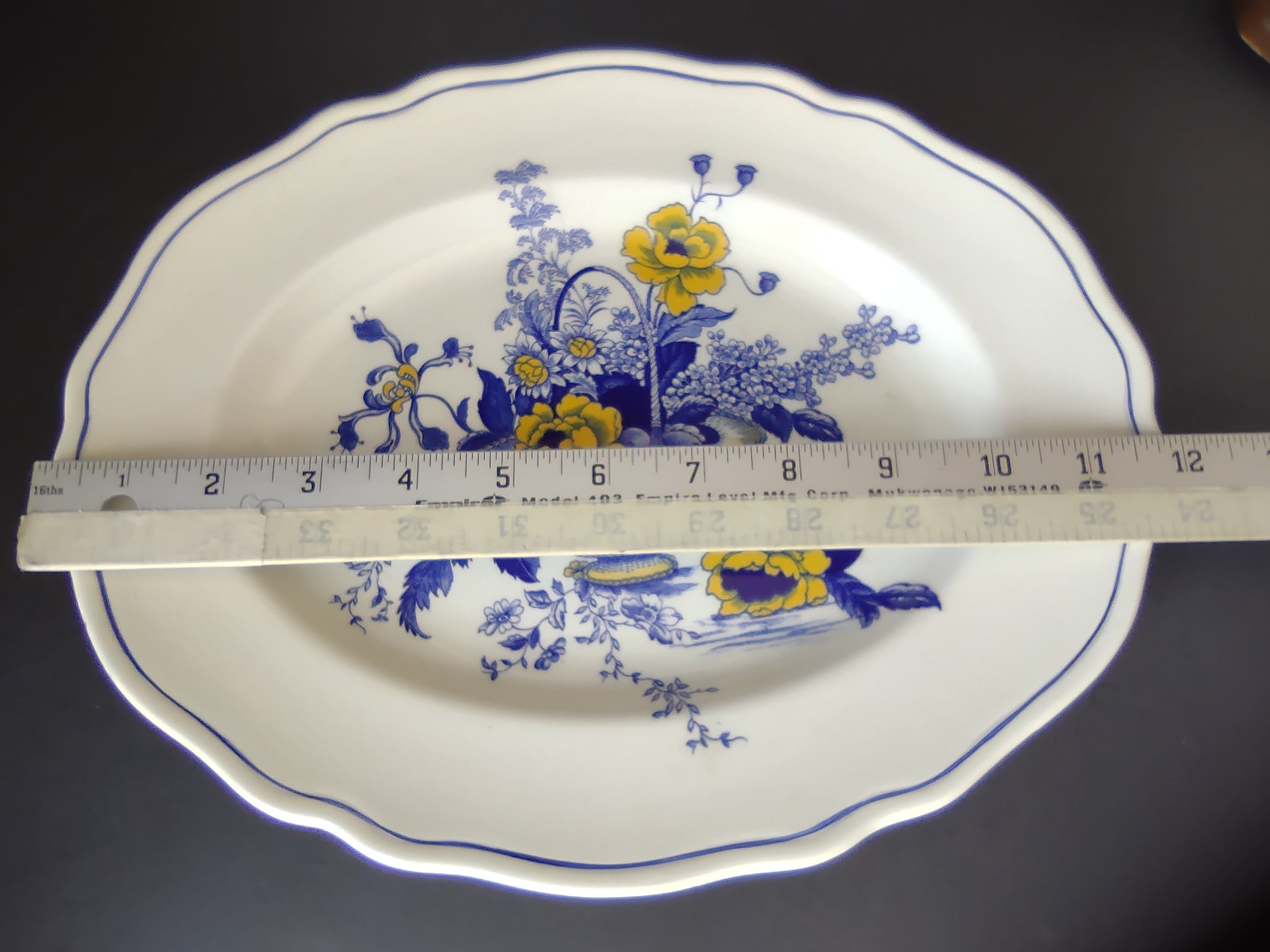Vintage Enoch Tunstall Surrey Blue Yellow Floral Oval Platter Repaired [6491]