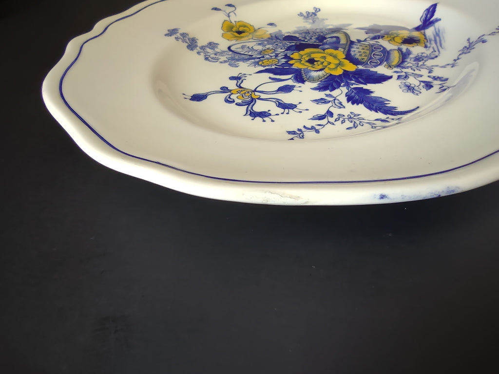 Vintage Enoch Tunstall Surrey Blue Yellow Floral Oval Platter Repaired [6491]