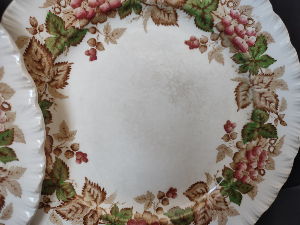 Vintage Spode Copeland's China Grape Berry Leaf Plates Set of 3 HEAVY Crazing [6497]