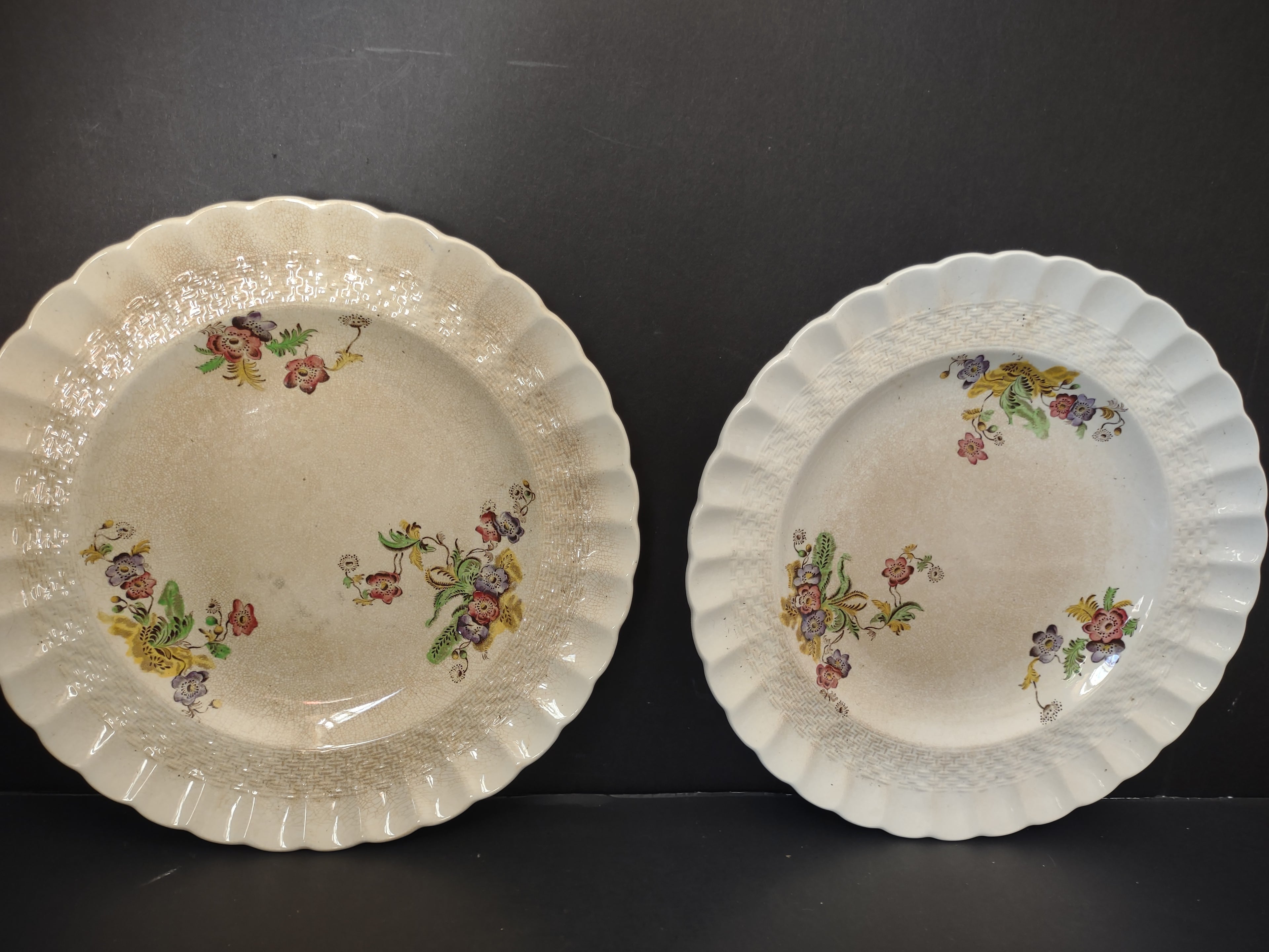 Vintage Spode Copeland's China Wicker Lane Floral Plates Set of 2 Crazing Stains[6498]