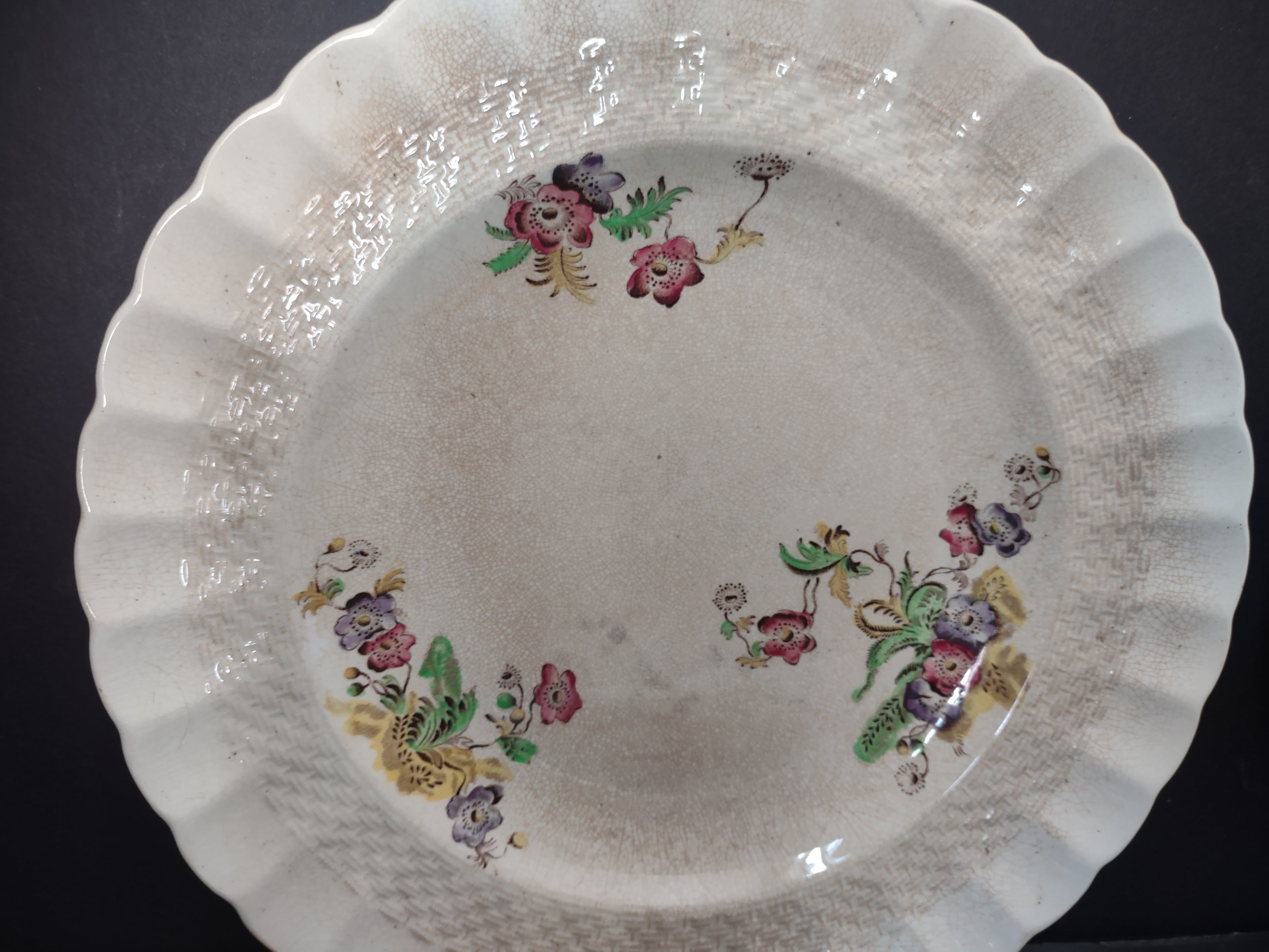 Vintage Spode Copeland's China Wicker Lane Floral Plates Set of 2 Crazing Stains[6498]