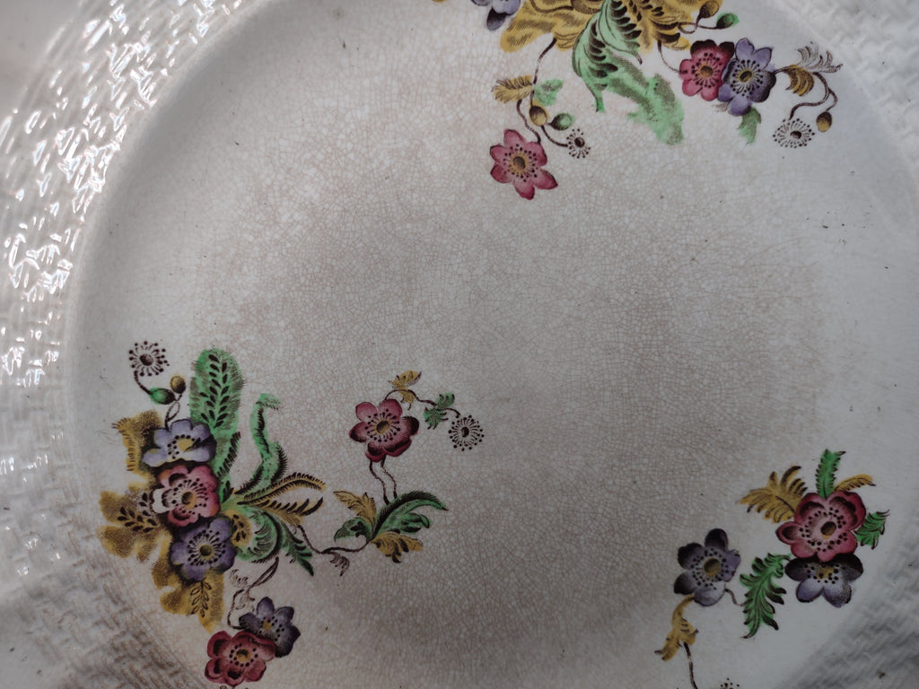 Vintage Spode Copeland's China Wicker Lane Floral Plates Set of 2 Crazing Stains[6498]