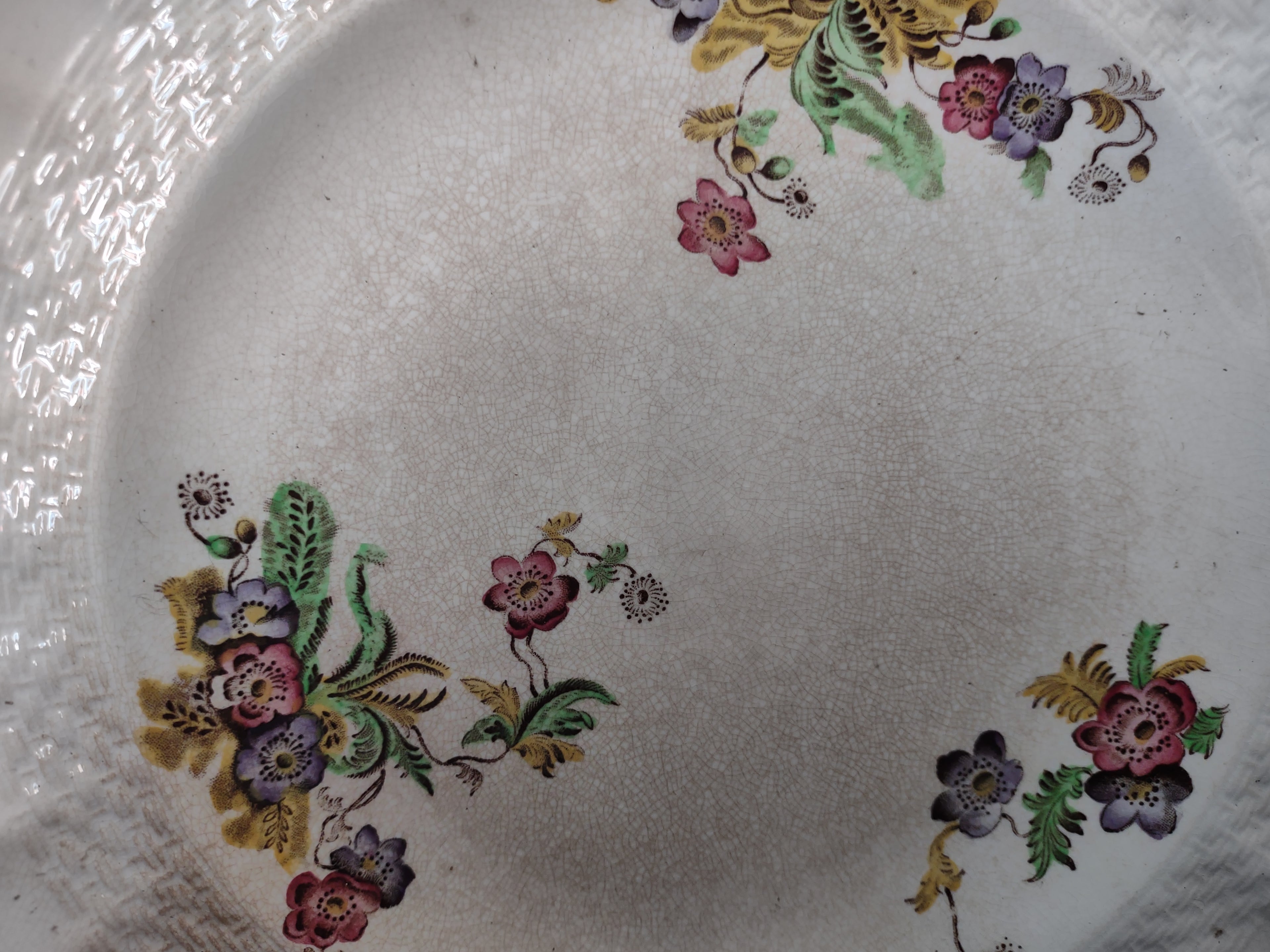 Vintage Spode Copeland's China Wicker Lane Floral Plates Set of 2 Crazing Stains[6498]