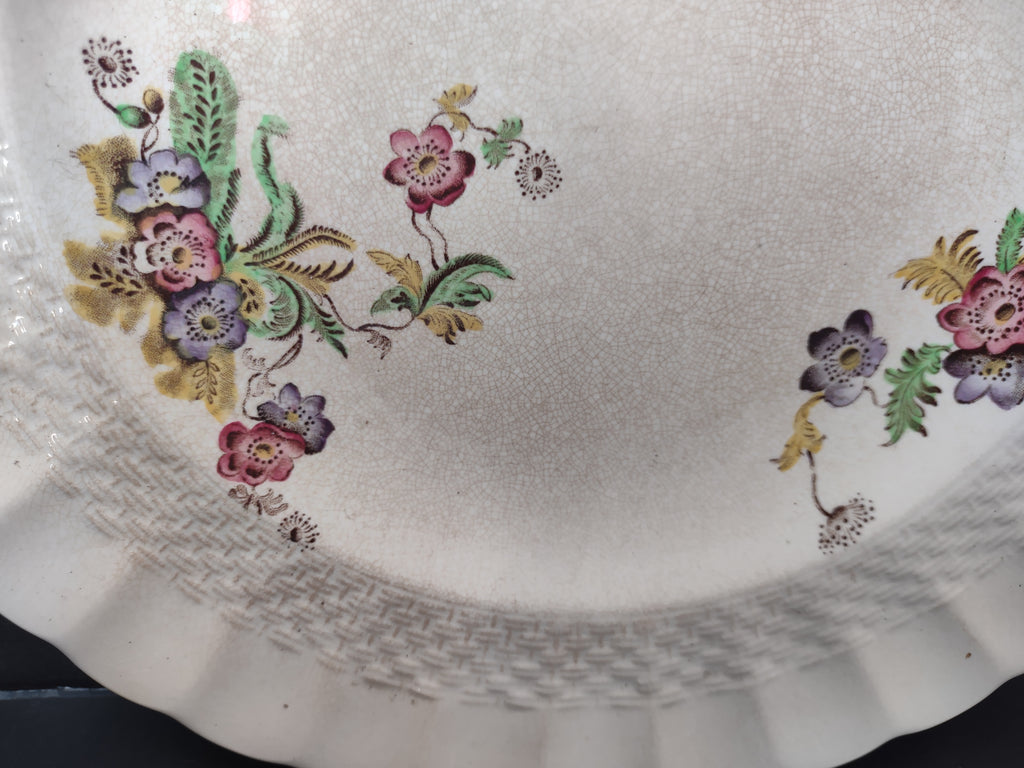 Vintage Spode Copeland's China Wicker Lane Floral Plates Set of 2 Crazing Stains[6498]
