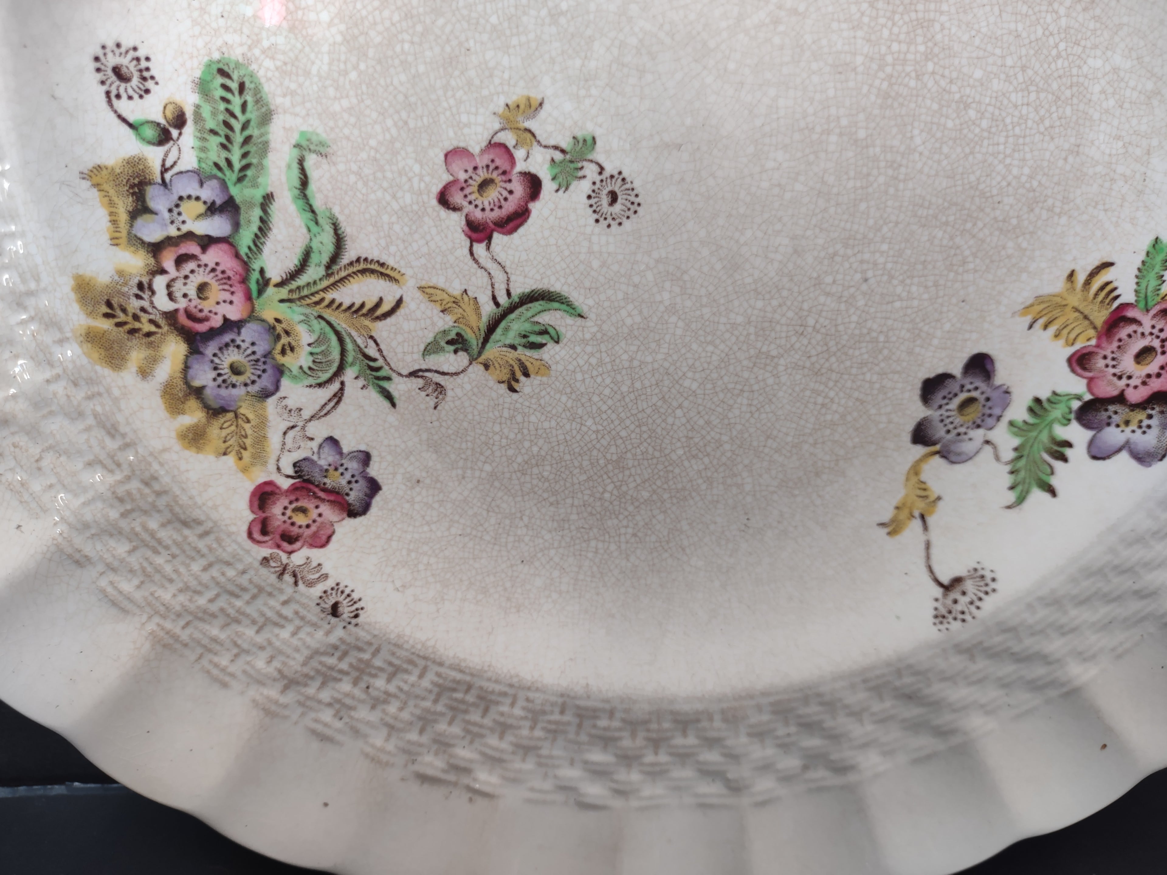 Vintage Spode Copeland's China Wicker Lane Floral Plates Set of 2 Crazing Stains[6498]
