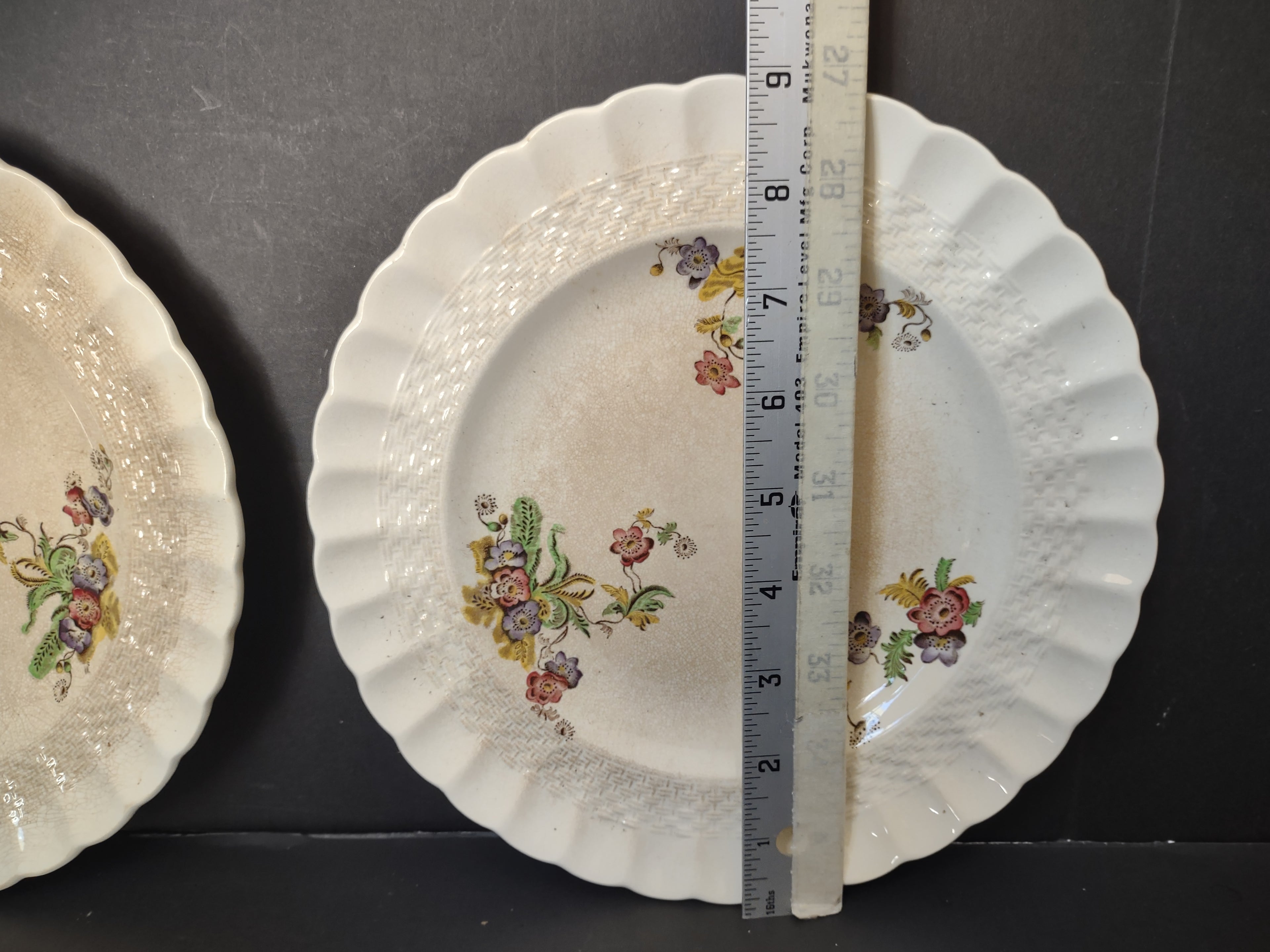 Vintage Spode Copeland's China Wicker Lane Floral Plates Set of 2 Crazing Stains[6498]