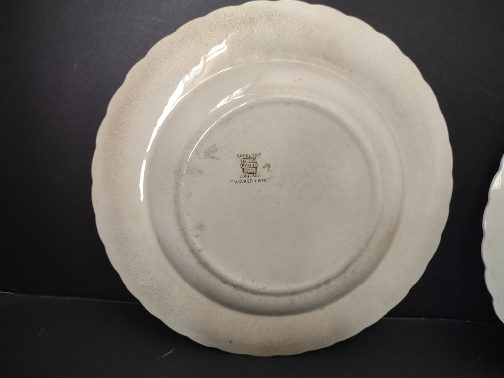 Vintage Spode Copeland's China Wicker Lane Floral Plates Set of 2 Crazing Stains[6498]