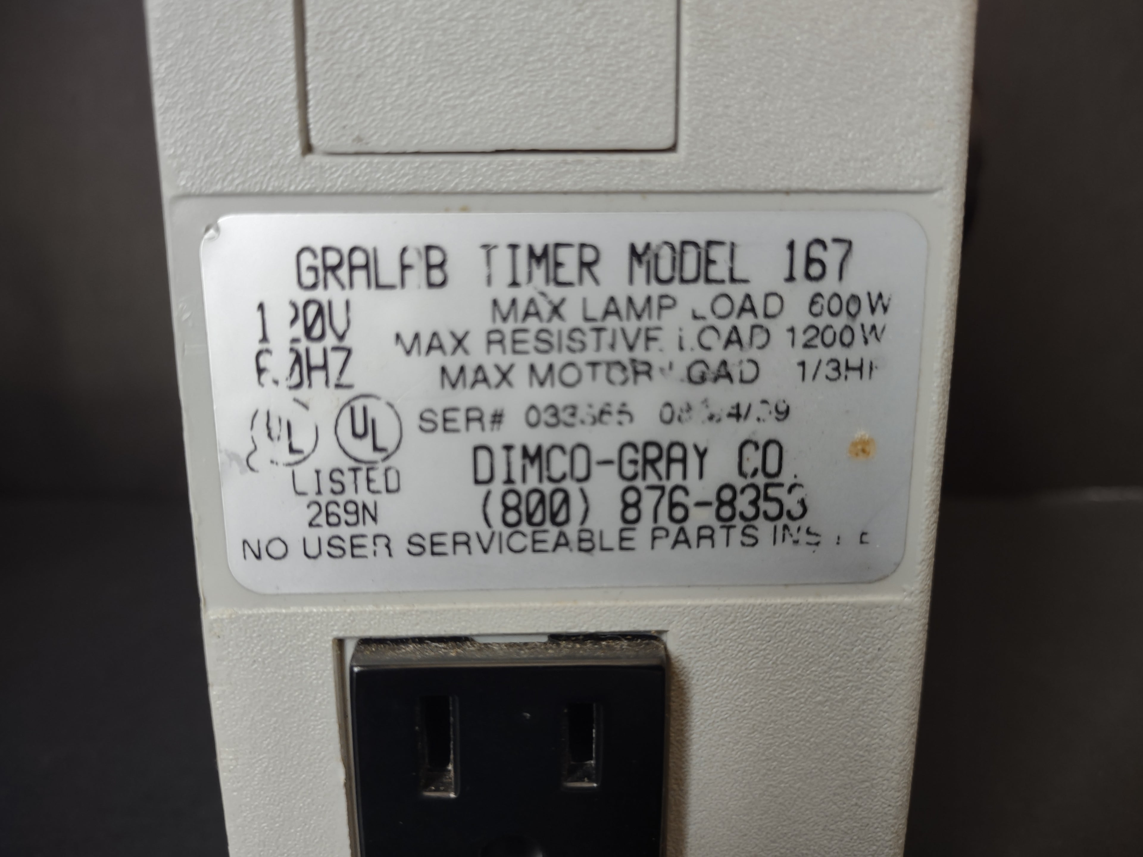 Vintage GraLab Model 167 Lab Darkroom Timer Dimco-Gray Outlet Control [6566]