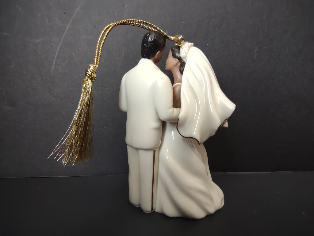 Vintage Lenox Porcelain Bride Groom Wedding Ornament Cream Gold Tassel [4868]