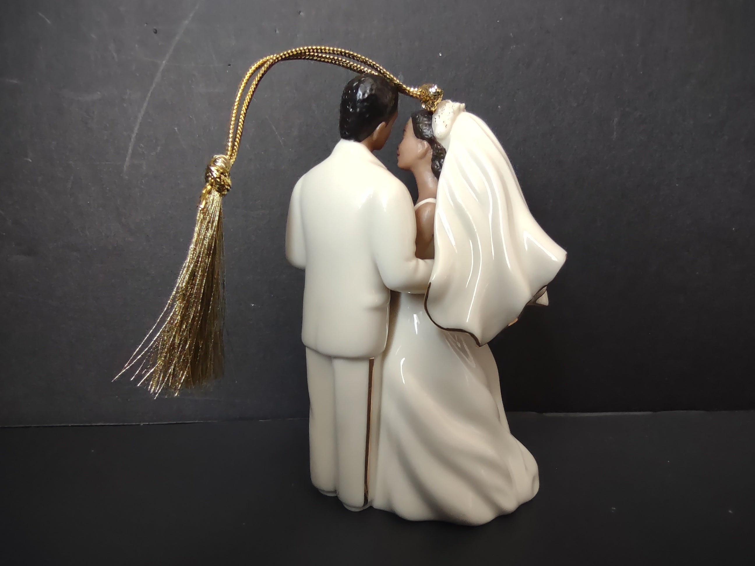 Vintage Lenox Porcelain Bride Groom Wedding Ornament Cream Gold Tassel [4868]
