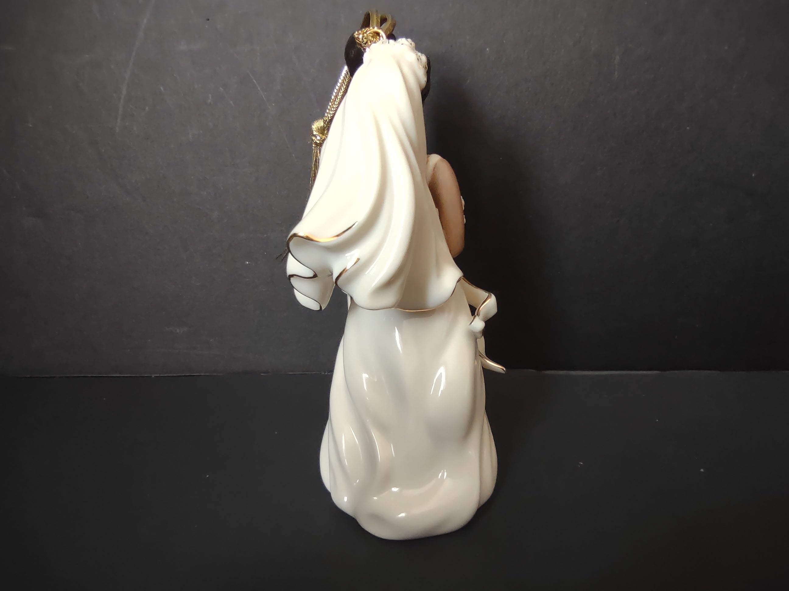Vintage Lenox Porcelain Bride Groom Wedding Ornament Cream Gold Tassel [4868]