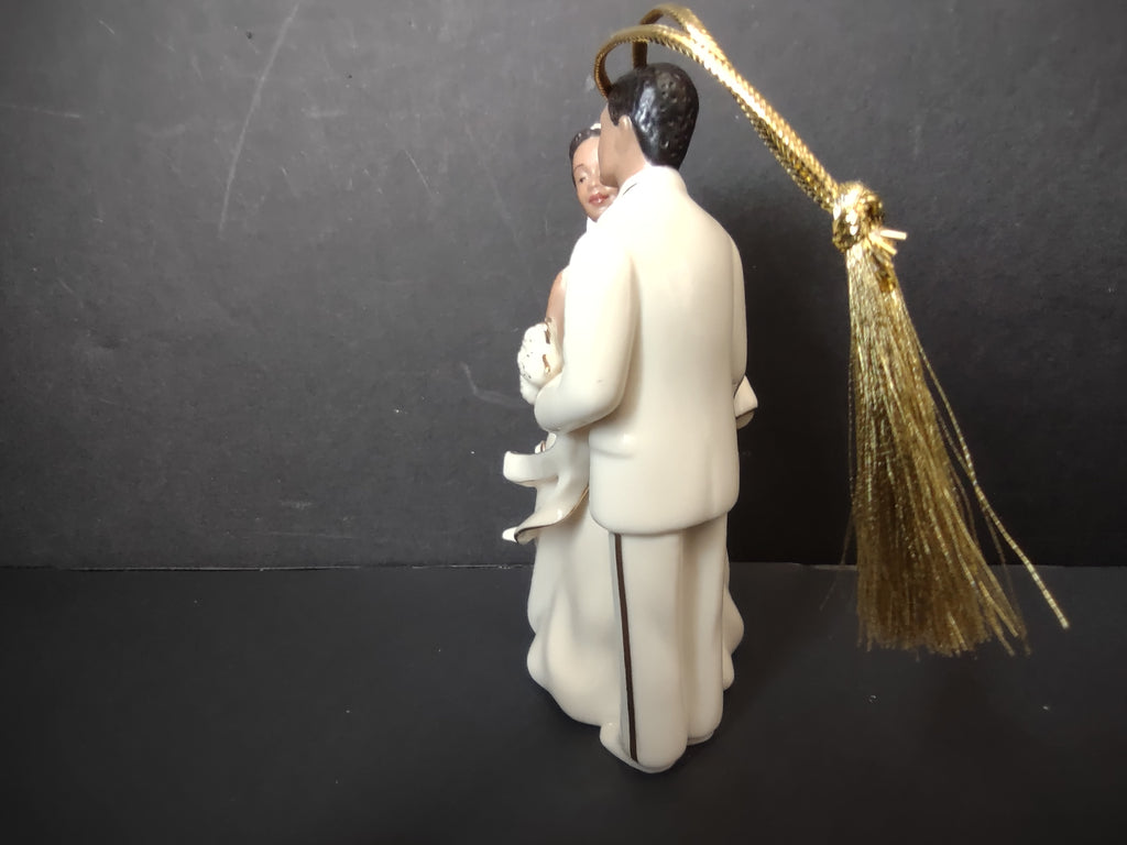 Vintage Lenox Porcelain Bride Groom Wedding Ornament Cream Gold Tassel [4868]