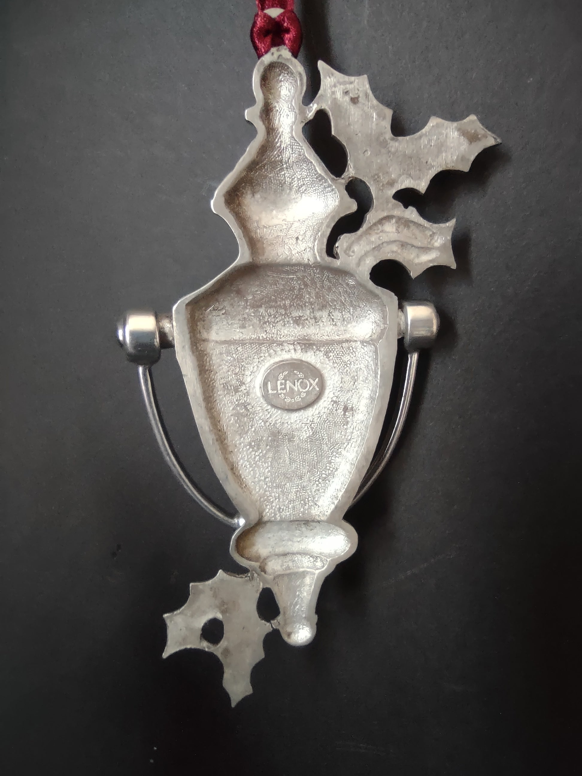 Vintage Lenox 2001 Bless This Home Door Knocker Pewter Ornament Holly [4869]