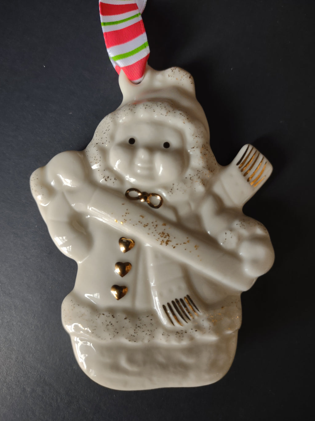Vintage Lenox Porcelain Snowman Christmas Ornament Gold Hearts [4870]