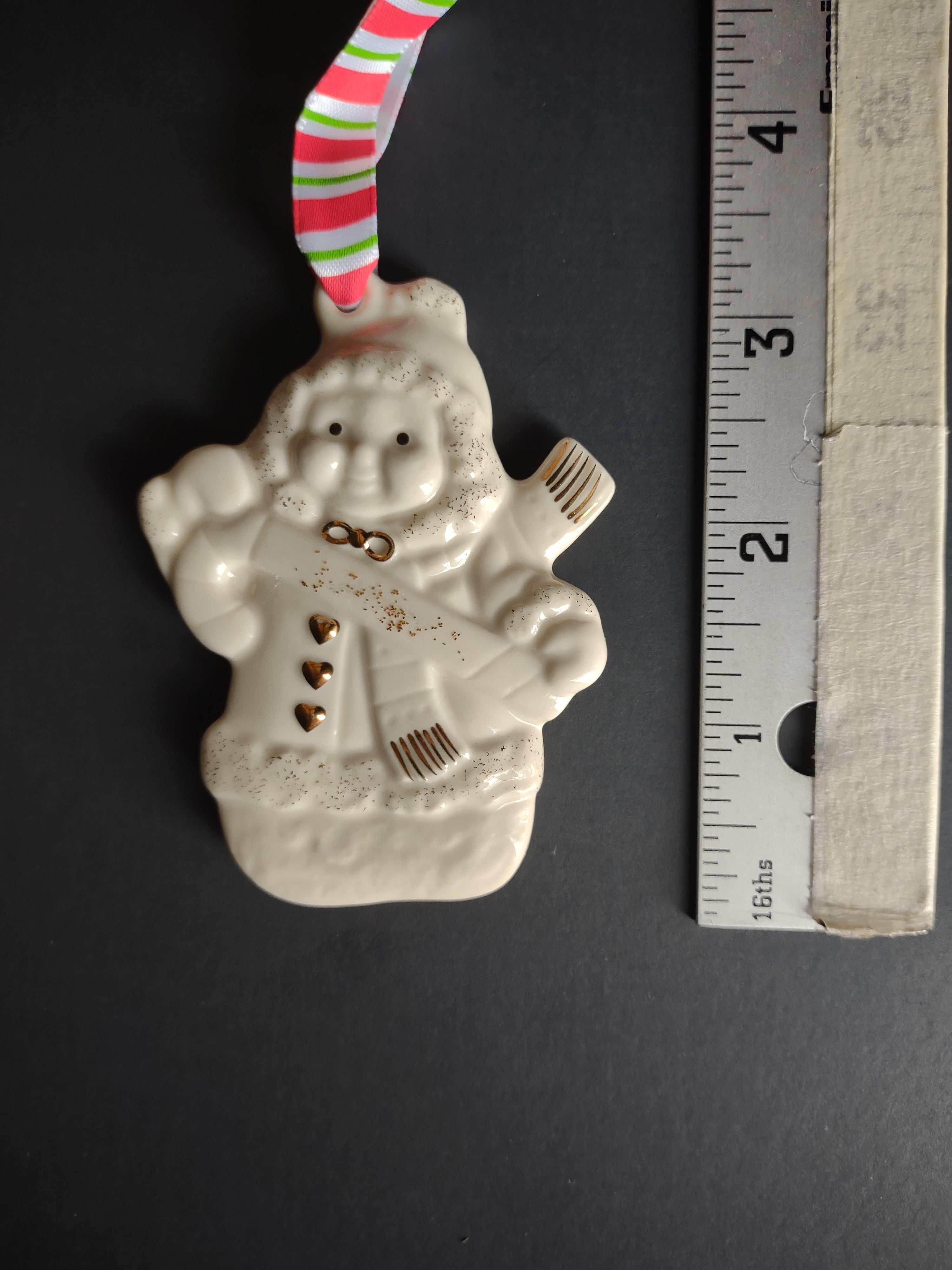 Vintage Lenox Porcelain Snowman Christmas Ornament Gold Hearts [4870]