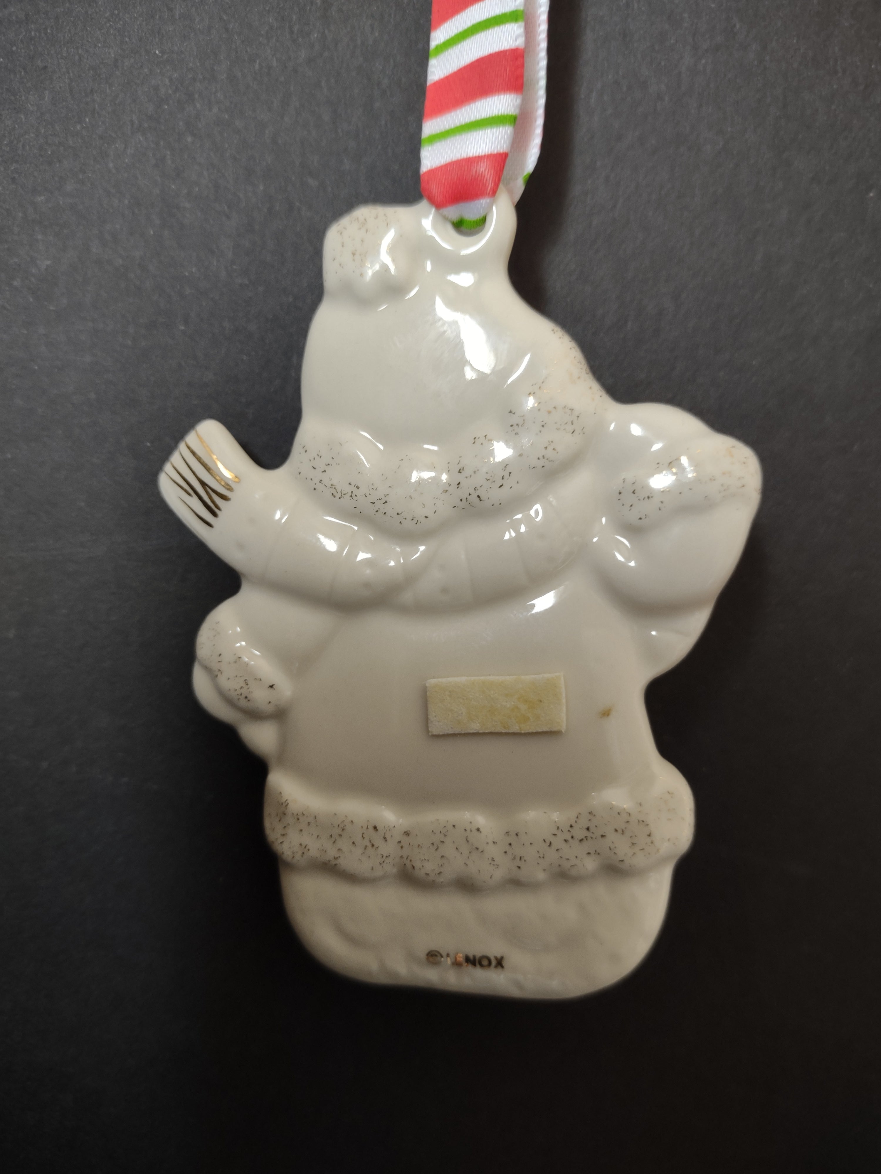 Vintage Lenox Porcelain Snowman Christmas Ornament Gold Hearts [4870]