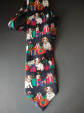 Vintage Happy Holidays Navy Necktie Spaniel Dogs Christmas Made in Italy [4871]