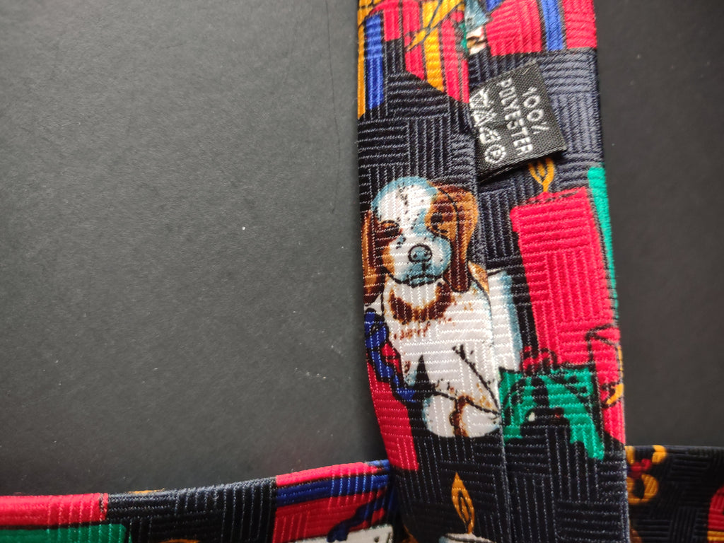 Vintage Happy Holidays Navy Necktie Spaniel Dogs Christmas Made in Italy [4871]