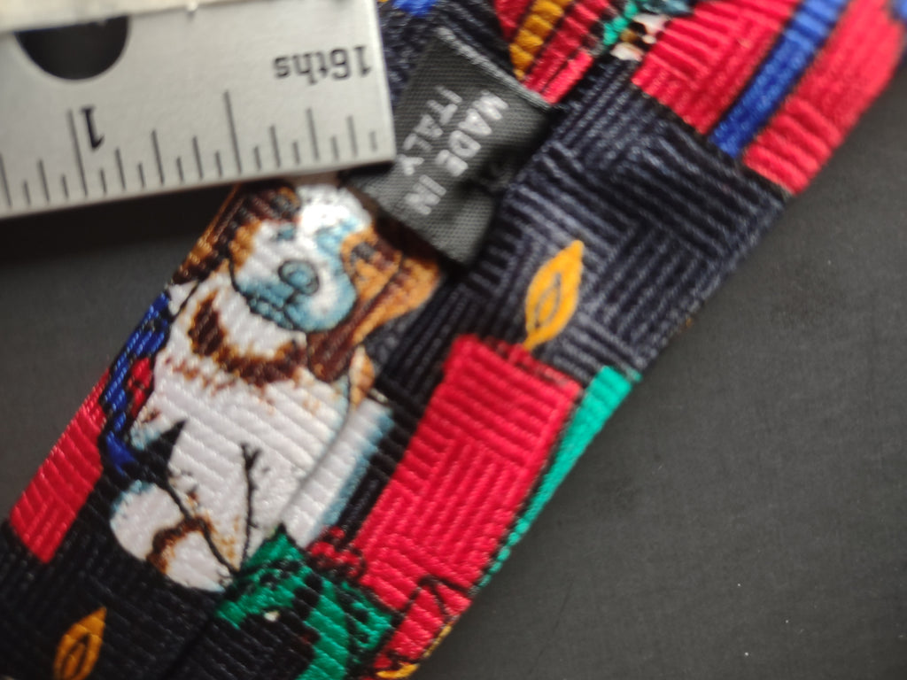 Vintage Happy Holidays Navy Necktie Spaniel Dogs Christmas Made in Italy [4871]