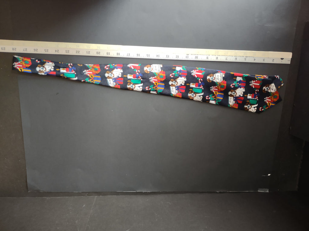 Vintage Happy Holidays Navy Necktie Spaniel Dogs Christmas Made in Italy [4871]