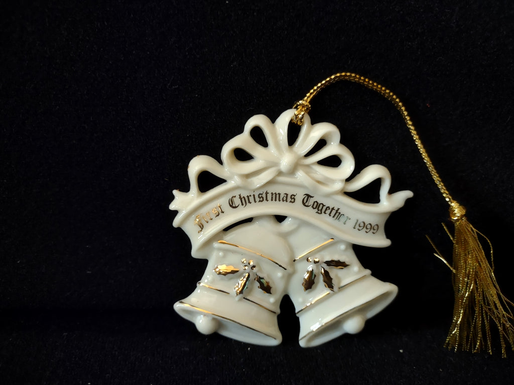Vintage Lenox First Christmas Together 1999 Bells Ornament White & Gold [4873]