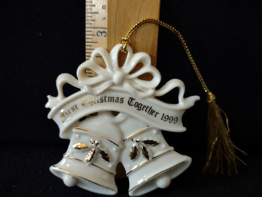 Vintage Lenox First Christmas Together 1999 Bells Ornament White & Gold [4873]