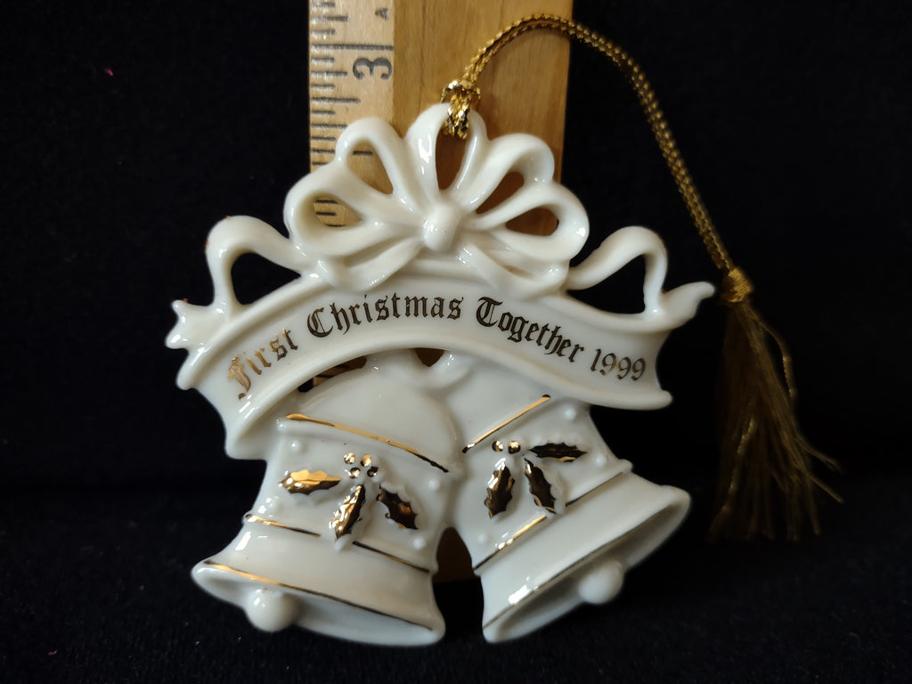 Vintage Lenox First Christmas Together 1999 Bells Ornament White & Gold [4873]