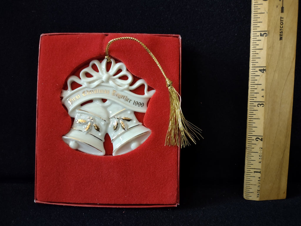 Vintage Lenox First Christmas Together 1999 Bells Ornament White & Gold [4873]