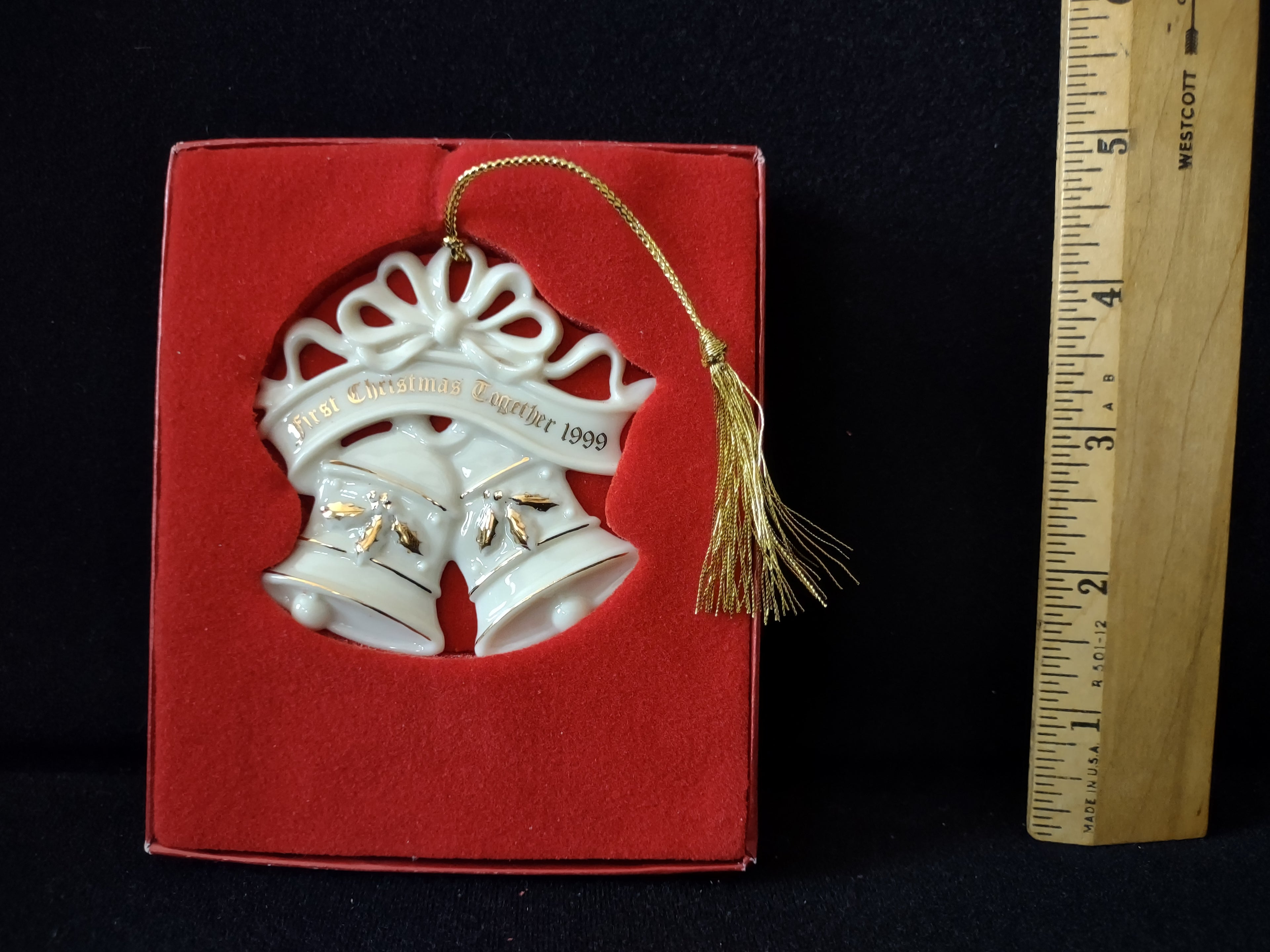 Vintage Lenox First Christmas Together 1999 Bells Ornament White & Gold [4873]