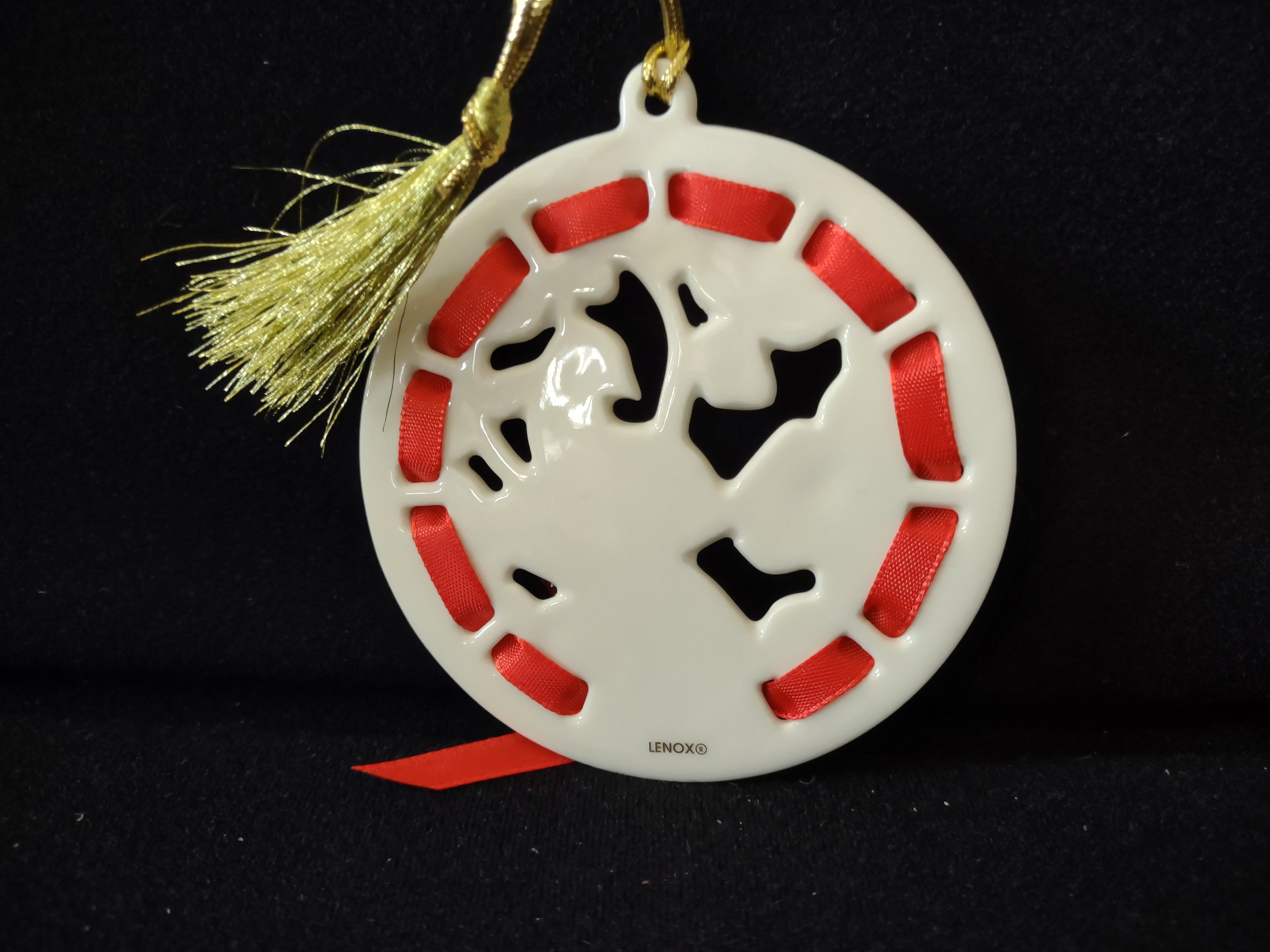 Vintage Lenox Porcelain Partridge Christmas Ornament Red Ribbon Gold [4880]
