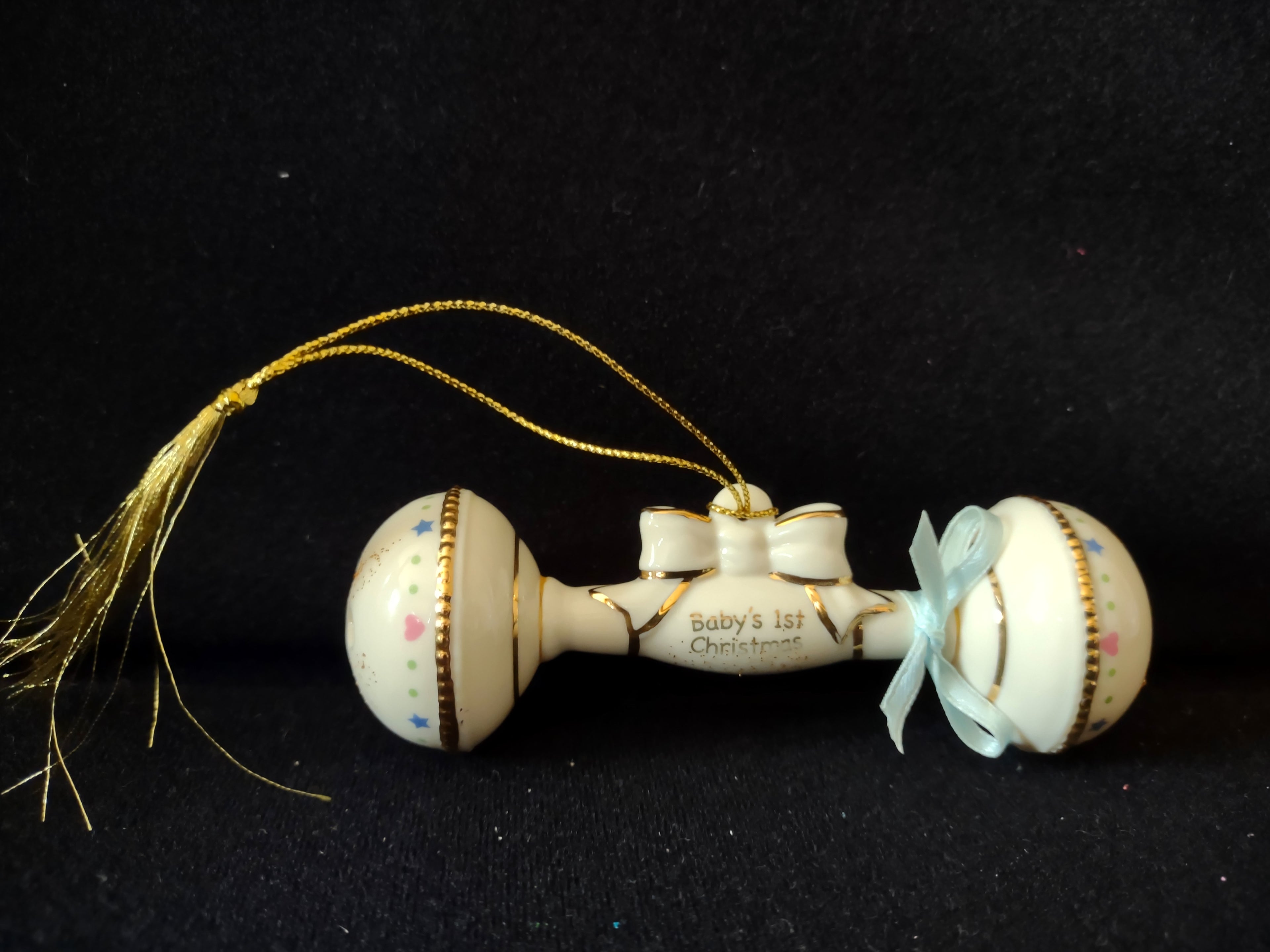 Vintage Lenox Baby's 1st Christmas Rattle Ornament Cream & Gold [4875]