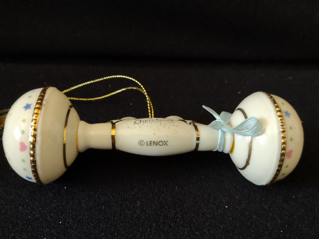 Vintage Lenox Baby's 1st Christmas Rattle Ornament Cream & Gold [4875]