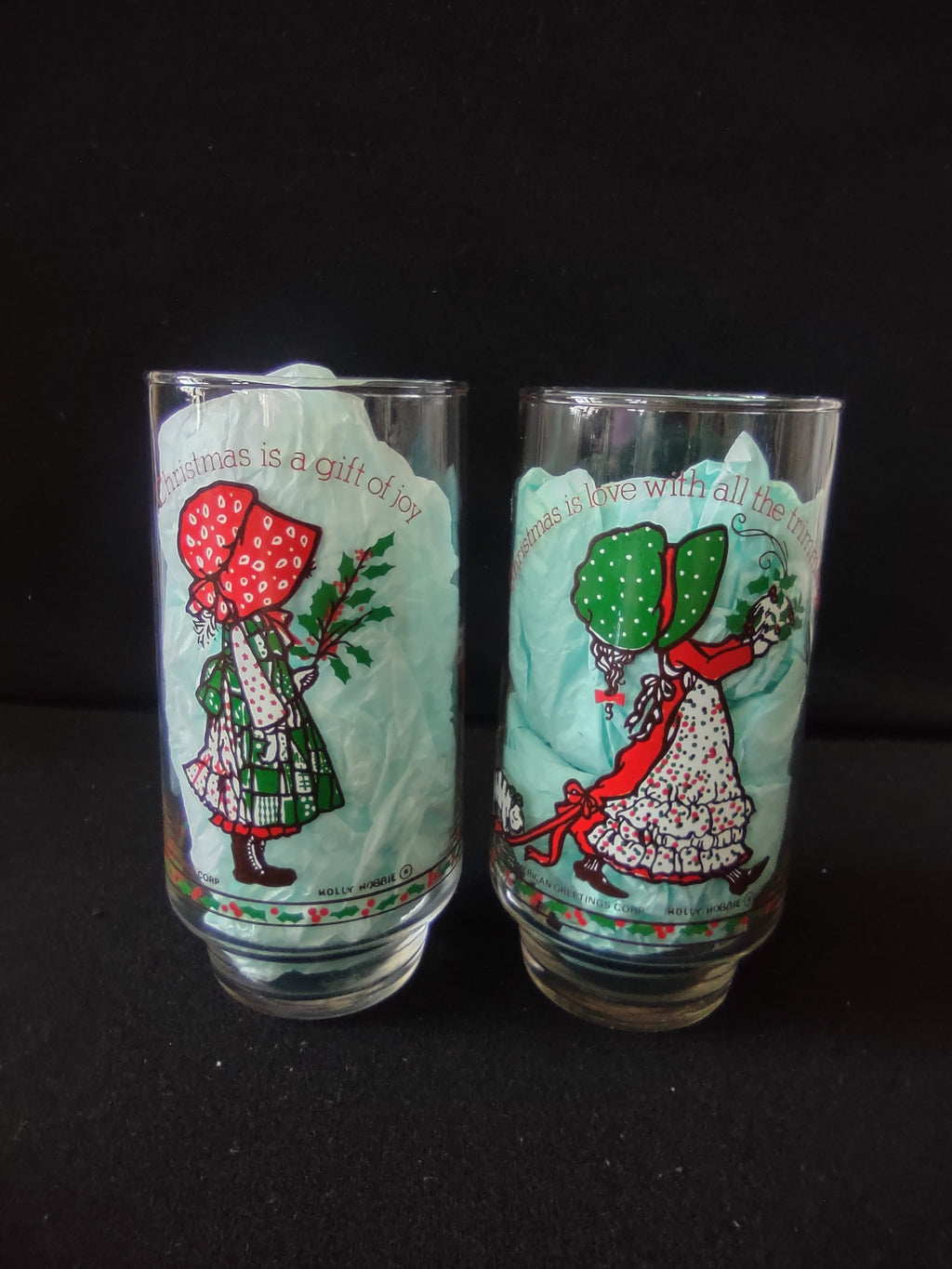 Vintage Coca-Cola Merry Christmas Holly Hobbie Glasses Set of 2 [4857]