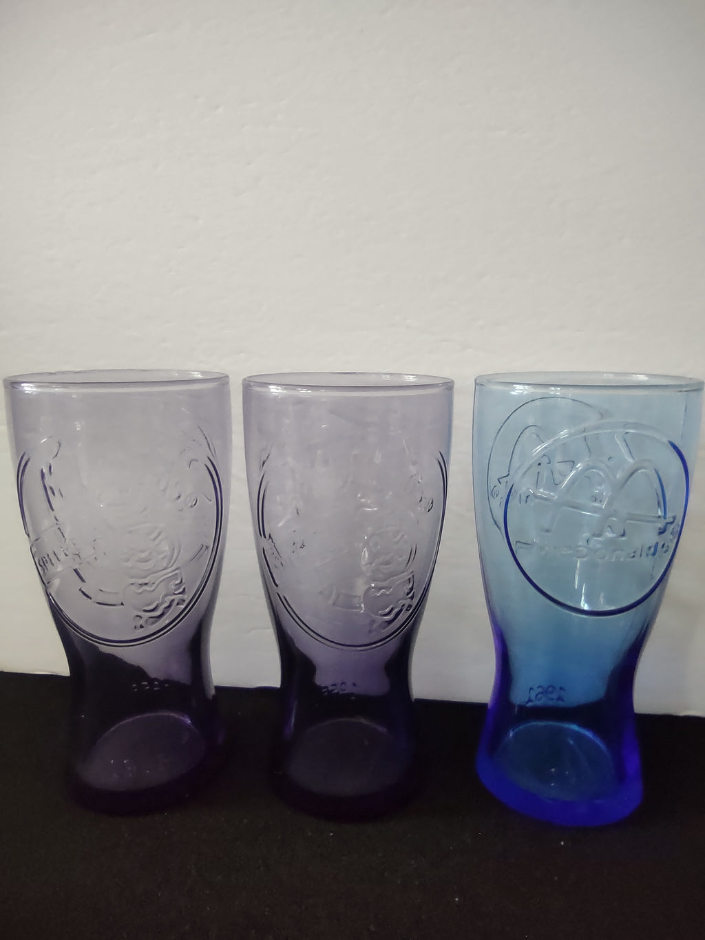 Vintage McDonald's Embossed Glasses Blue & Purple 1955 1961 Set of 3 [6514]