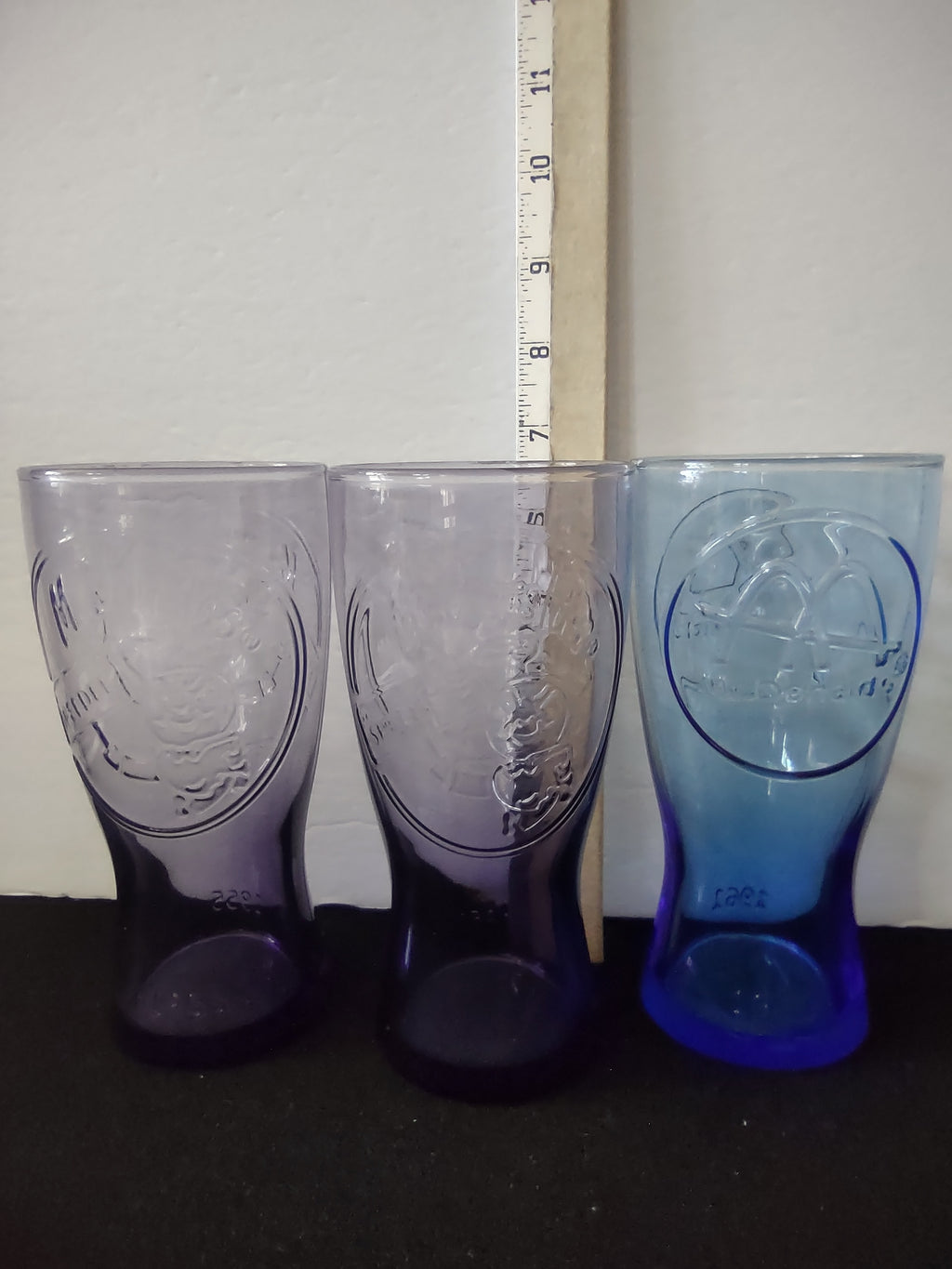 Vintage McDonald's Embossed Glasses Blue & Purple 1955 1961 Set of 3 [6514]
