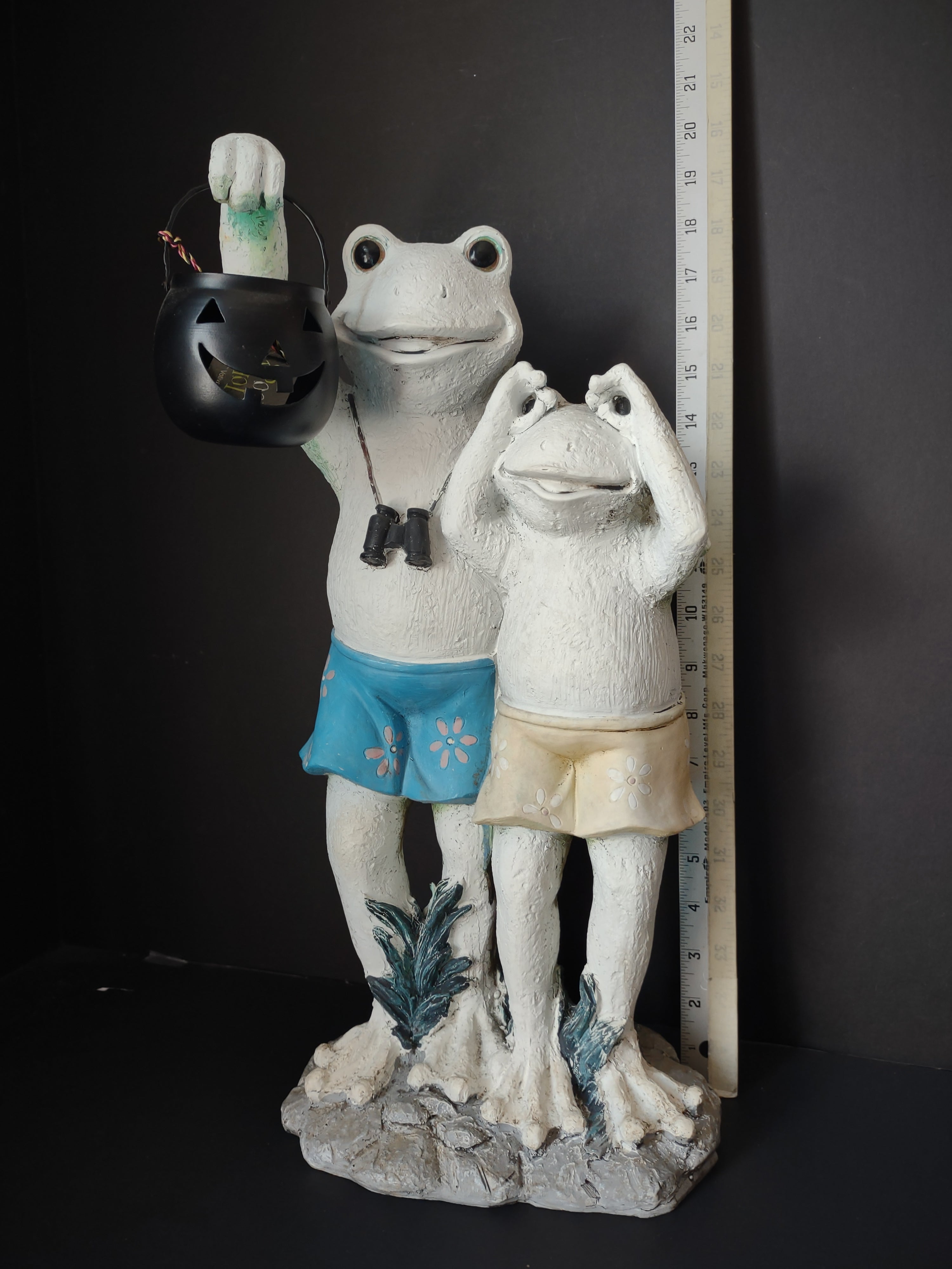 Vintage Resin Frog Duo Figurine Binoculars Beach Swimwear 22" [6543]