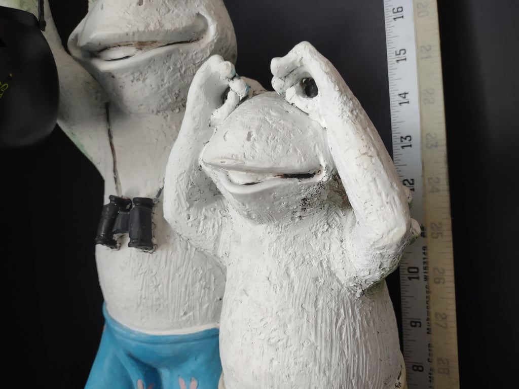 Vintage Resin Frog Duo Figurine Binoculars Beach Swimwear 22" [6543]