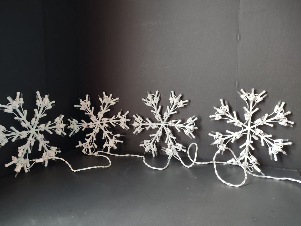 Vintage Lighted Snowflake String Lights Set of 4 White Wire [4861]