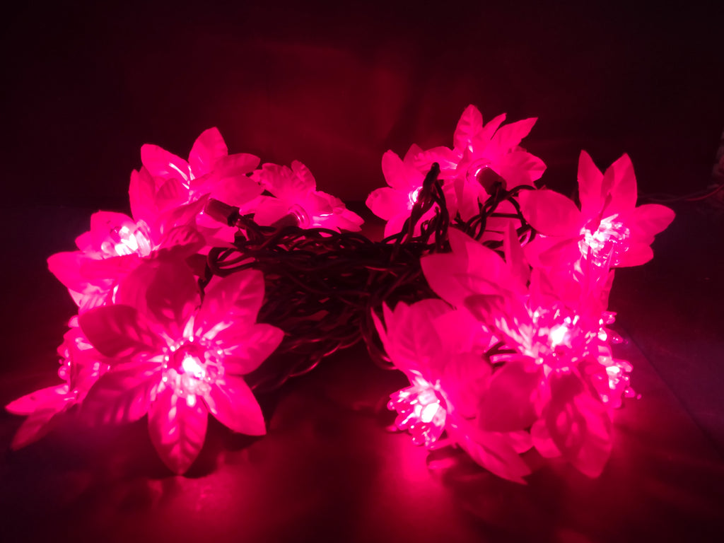 Vintage Holiday Accents 20 Red Poinsettia Christmas Light String 14ft [4860]