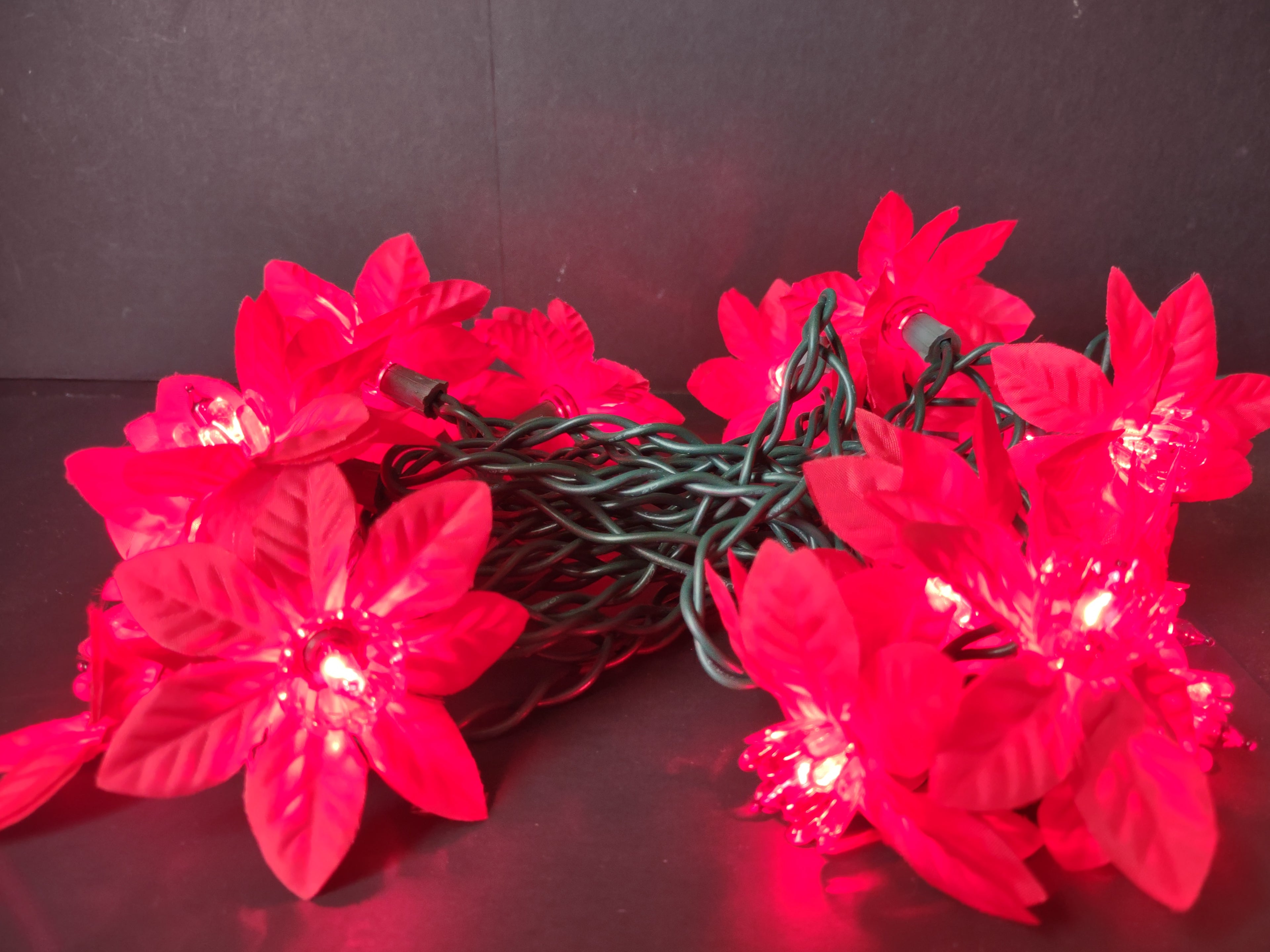 Vintage Holiday Accents 20 Red Poinsettia Christmas Light String 14ft [4860]